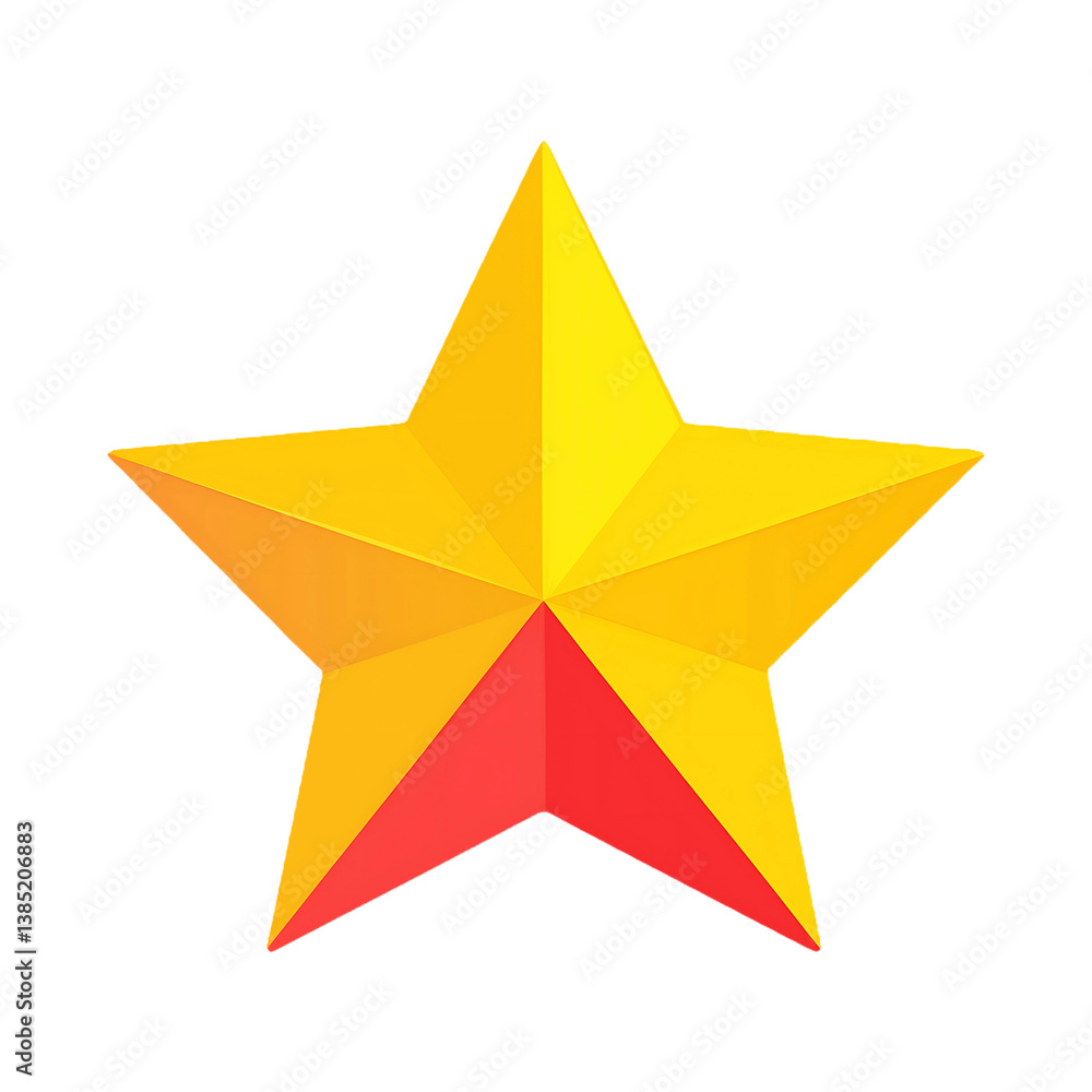 Obraz premium A vibrant, geometric star with a bright yellow and red color gradient, perfect for use in design, symbols, awards, or graphic art representations of achievement and excellence