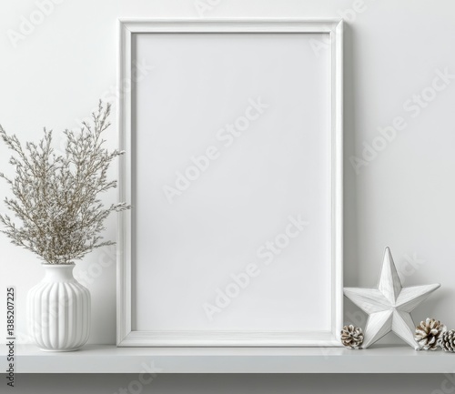 Minimalist Decor with Empty Frame, Vase, and Star Decoration