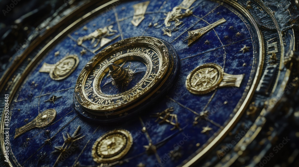 Fototapeta premium Ornate Celestial Clock Face Close-Up