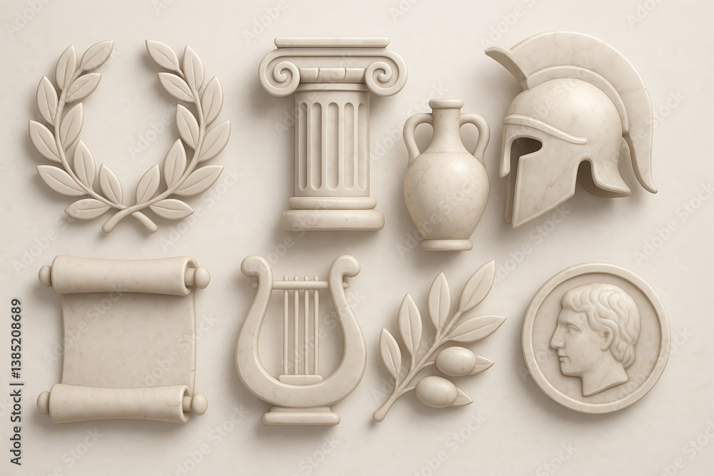 Naklejka premium Ancient greece 3d icons collection: timeless symbols of history and culture