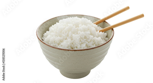 Isolated Bowl of White Rice with Chopsticks