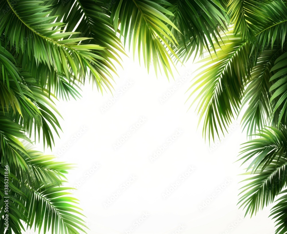 Naklejka premium Lush Green Palm Leaves Framing a Bright and Airy Background