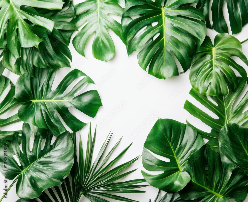 Lush Green Tropical Leaves on White Background for Natural Decor Lush Green Tropical Leaves on White Background for Natural Decor