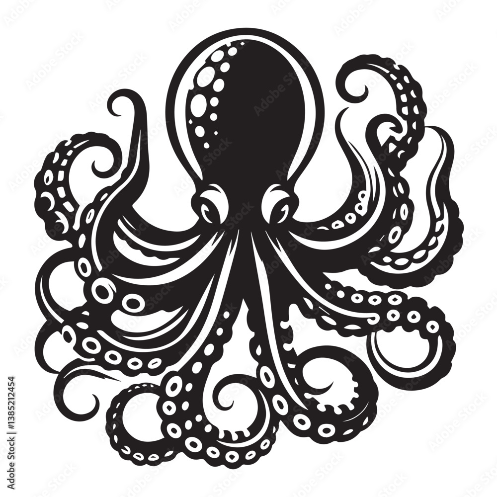 Octopus silhouette black and white vector icon Octopus silhouette black and white vector icon