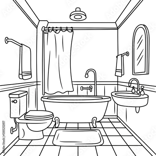 interior of bathroom with shower coloring page