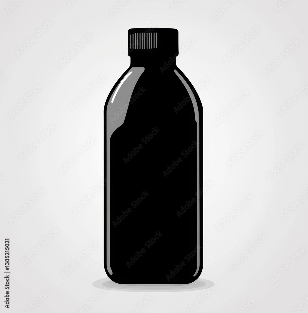 Black Plastic Water Bottle Graphic on Light Gray Background Black Plastic Water Bottle Graphic on Light Gray Background