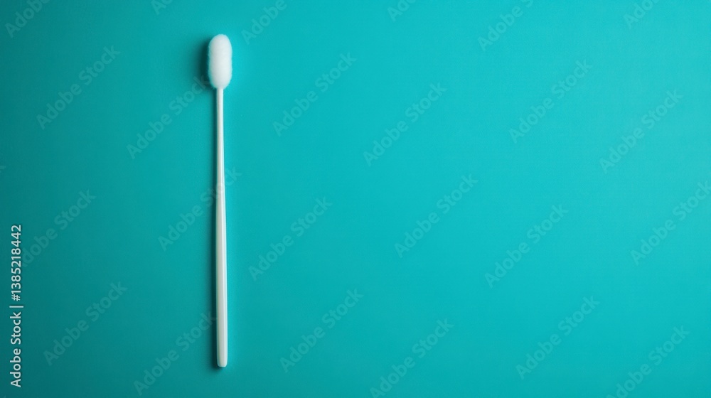 White Cotton Swab on Teal Background in Minimalist Style White Cotton Swab on Teal Background in Minimalist Style