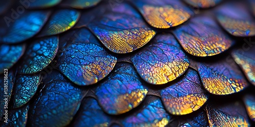 Macro shot of a snake's scales displaying overlapping patterns with glossy surfaces, illuminated to highlight the iridescent colors and intricate textures