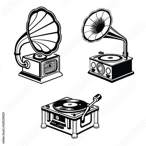 Set of gramophone illustrations on white background. elements for logo, label, emblem, sign. illustration
