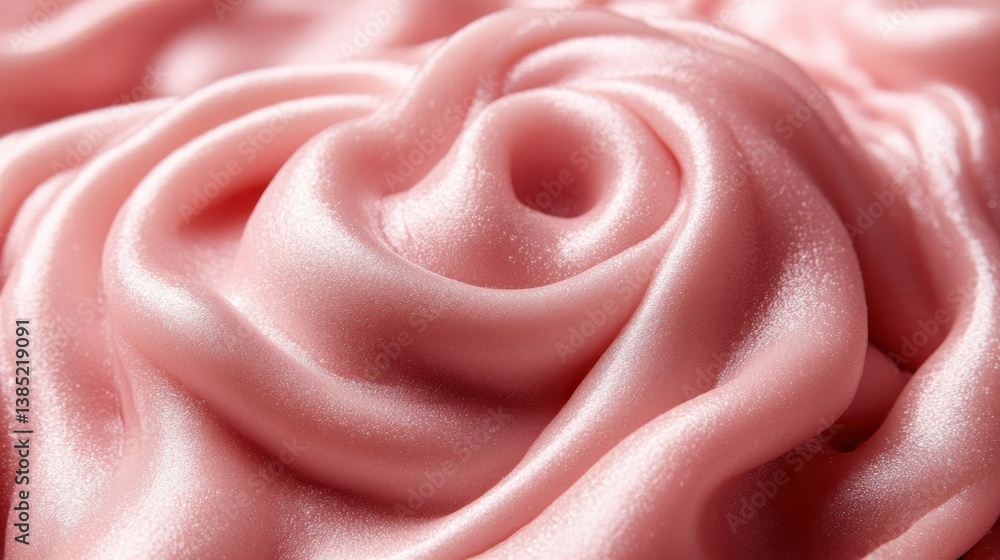 Obraz premium Close-up of Elegant Pink Silk Fabric Swirls, Luxurious Texture, Soft Drape, Delicate Rose-like Formation, Smooth Surface, Gentle Light Reflection
