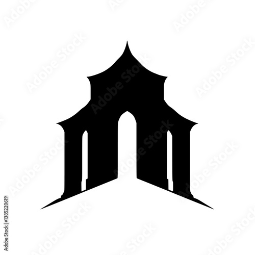 Minimalist Gothic Arch Silhouette, Black & White, Architectural Design