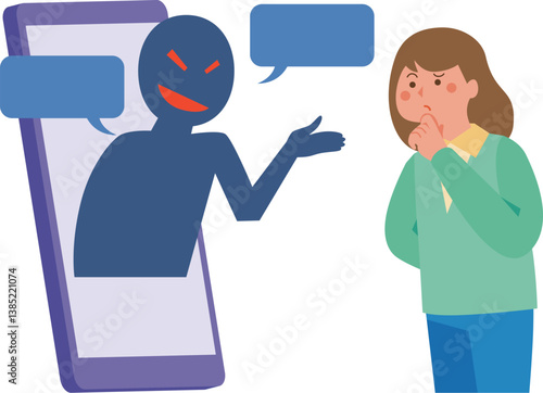 詐欺を語る電話と女性