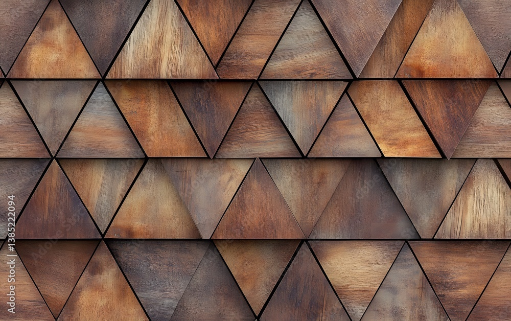 Obraz premium Textured wooden panels arranged in triangular patterns create a warm, rustic aesthetic, perfect for enhancing interior designs.