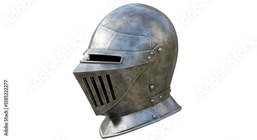 Isolated Medieval Knight Helmet with Rusty Metal Texture Symbolizing Armor