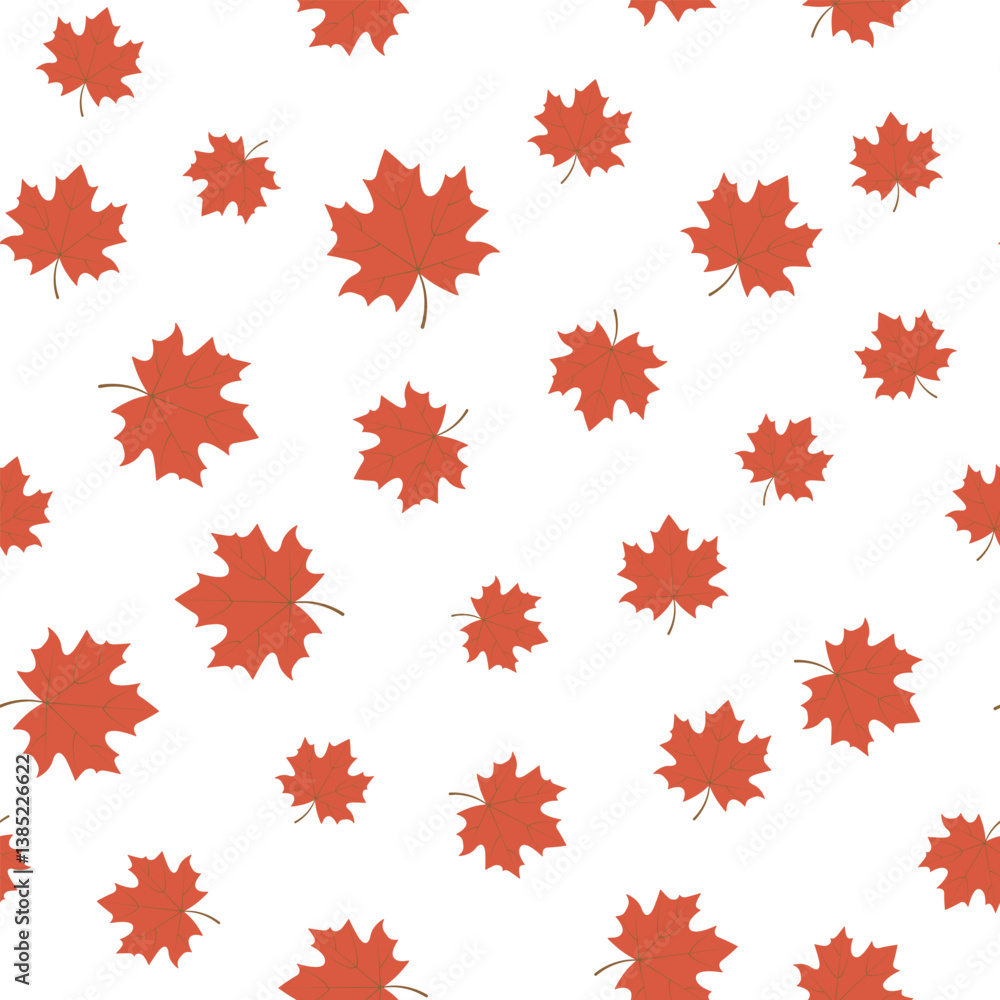 Red maple leaves isolated on a white background. Seamless pattern, flat style. Autumn background for paper, gift wrap, textile, wallpaper.
Red maple leaves isolated on a white background. Seamless pattern, flat style. Autumn background for paper, gift wrap, textile, wallpaper.