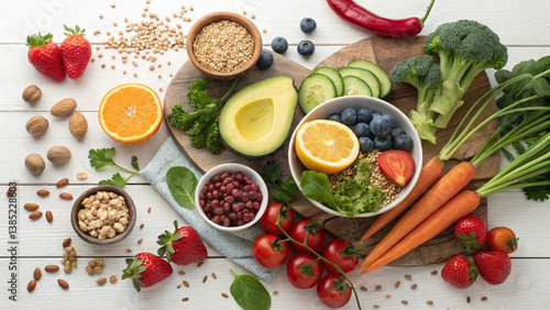 Wallpaper Mural Fresh spices and herbs with vegetables and ingredients on a wooden table Torontodigital.ca