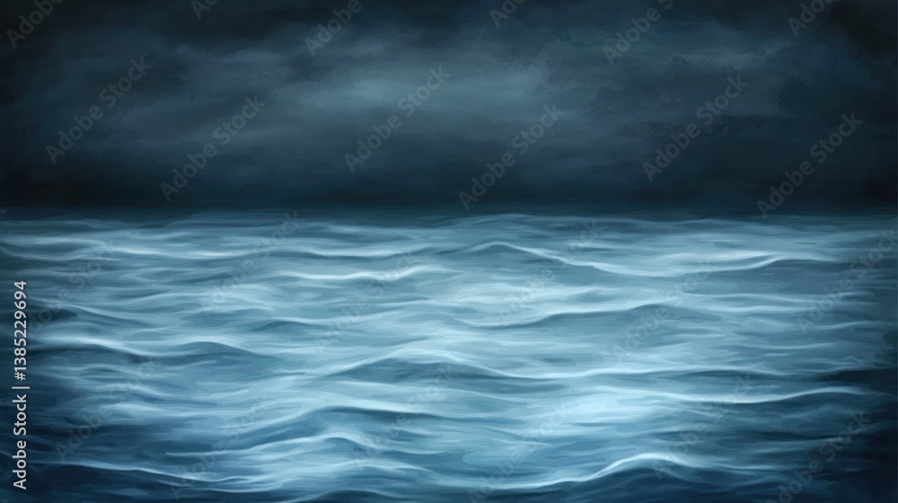 Fototapeta premium Mysterious Night Ocean: Dark Waters Under a Stormy Sky