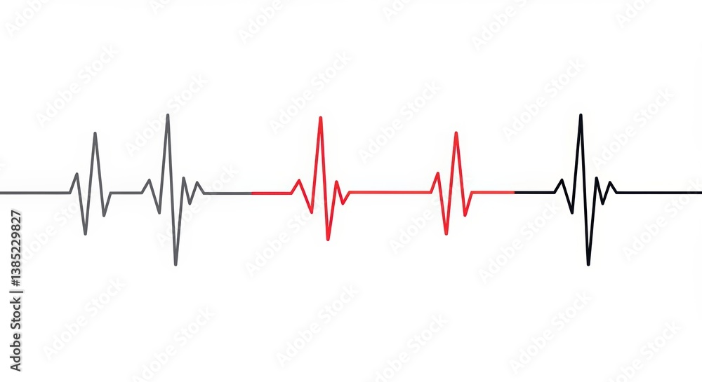 Heartbeat pulse line illustration with changing rate. Concept of rhythm, life, medical research, healthcare. Design for banner, poster, presentation and Valentine's day