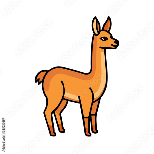Illustration of a cute cartoon llama vector drawing of an orange llama animal with black outline isolated on white