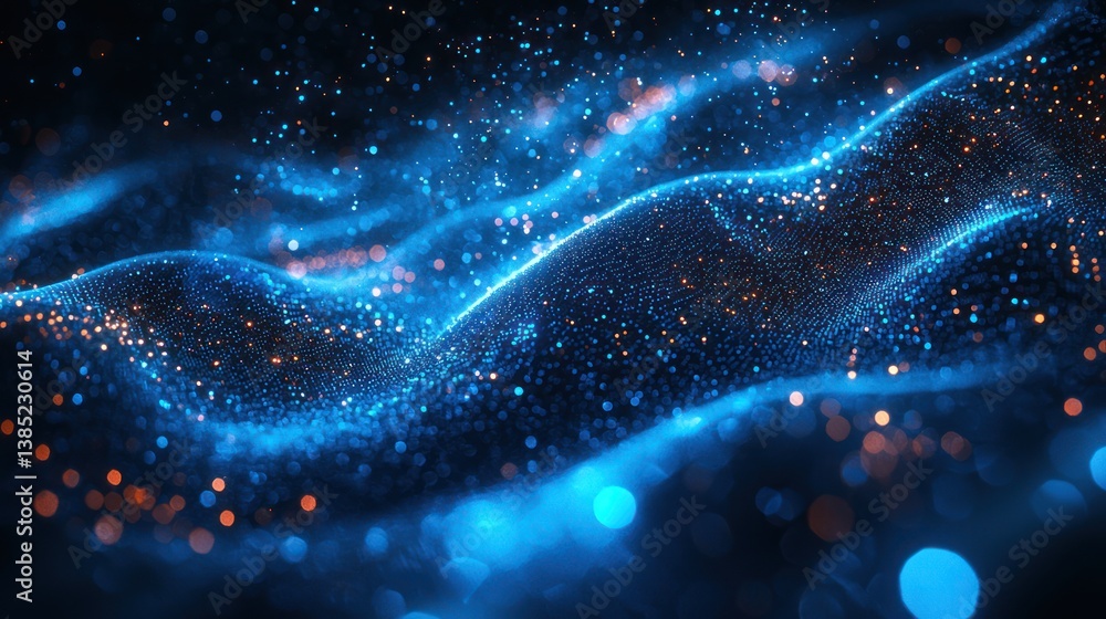 Abstract digital particles flowing in waves. Possible use Background image, wallpaper, technology concept Abstract digital particles flowing in waves. Possible use Background image, wallpaper, technology concept