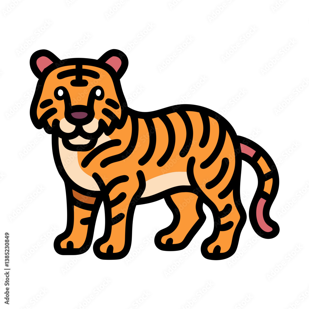 Naklejka premium Cute cartoon tiger illustration vector graphic design for kids and animal lovers artwork design