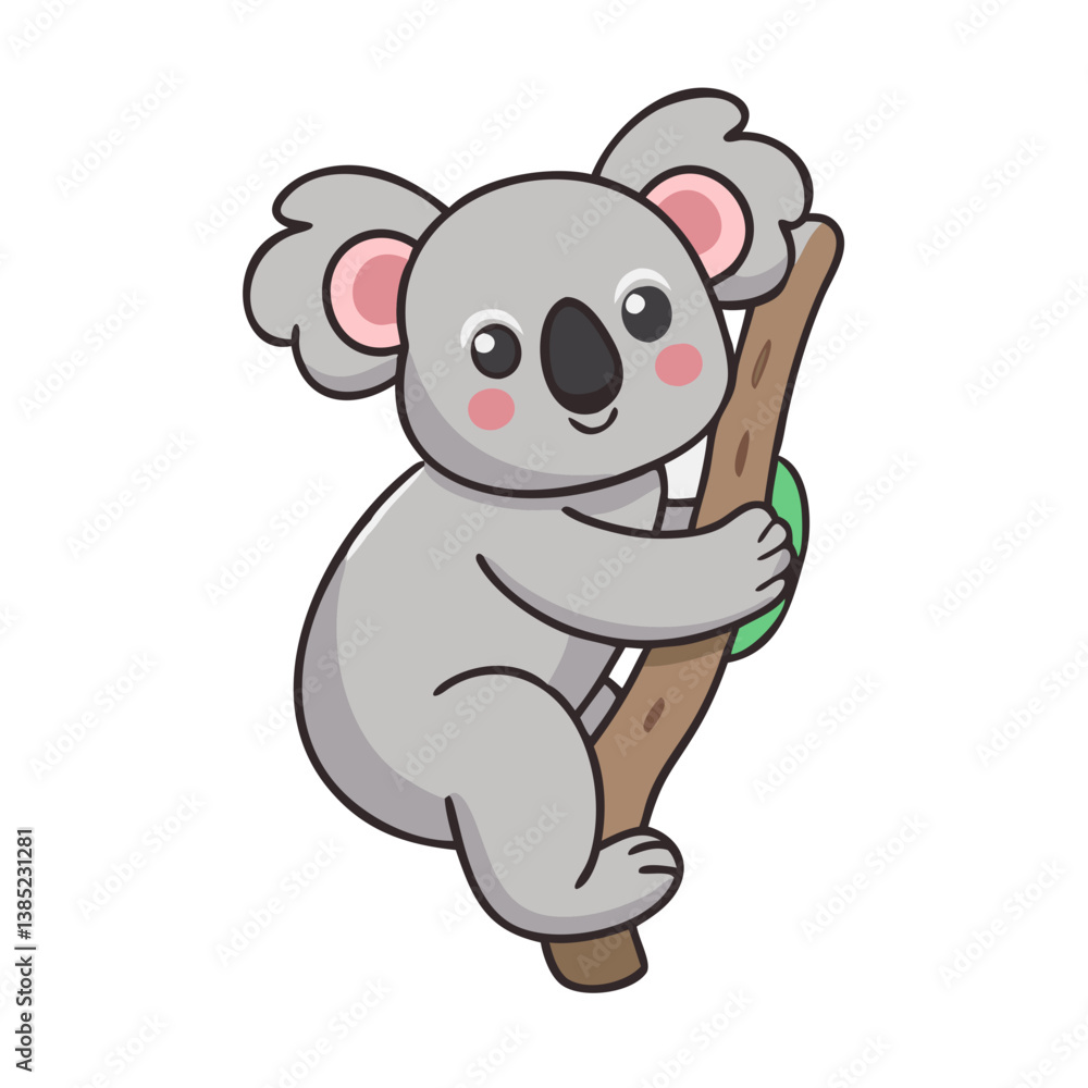 Fototapeta premium Cute koala bear climbing tree vector illustration for kids design and animal lovers isolated on white background