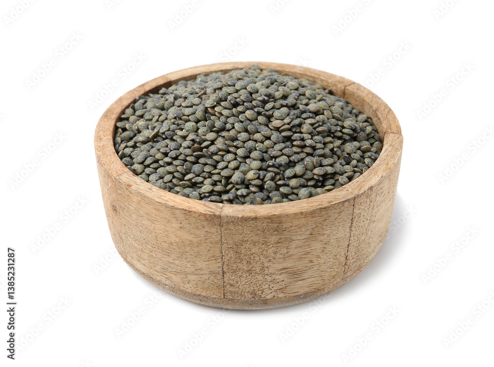 Green lentils in bowl isolated on white Green lentils in bowl isolated on white