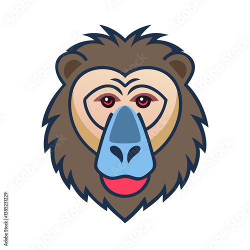Baboon face vector illustration, primate animal head graphic, wildlife drawing, ape icon, mandrill art design