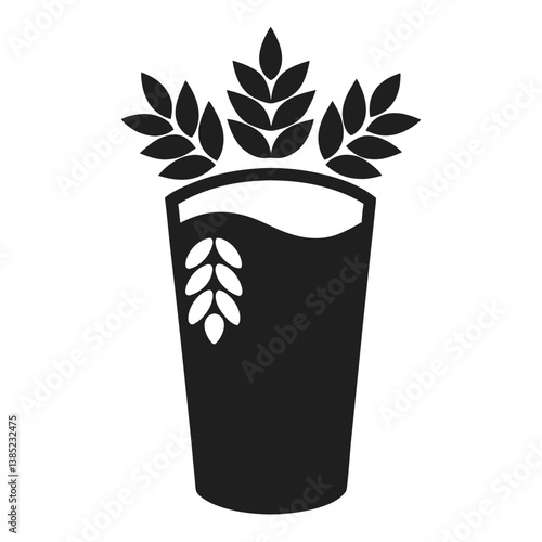 Craft Beer Glass Icon Simple Black and White Illustration of a Pint Glass with Wheat