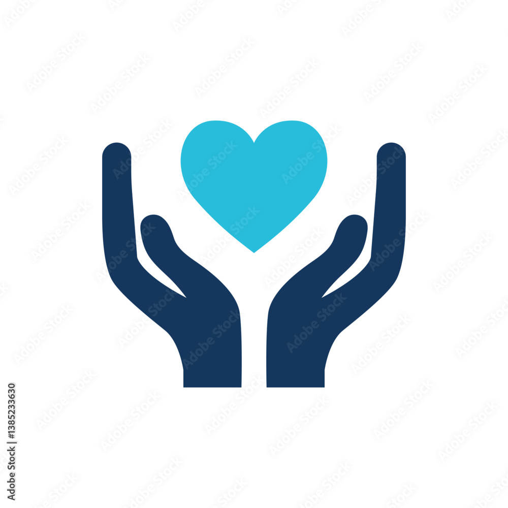 Fototapeta premium Cupped Hands Holding a Blue Heart Symbolizing Care, Support, and Love in Minimalist Design for Healthcare, Charity, and Social Assistance Themes