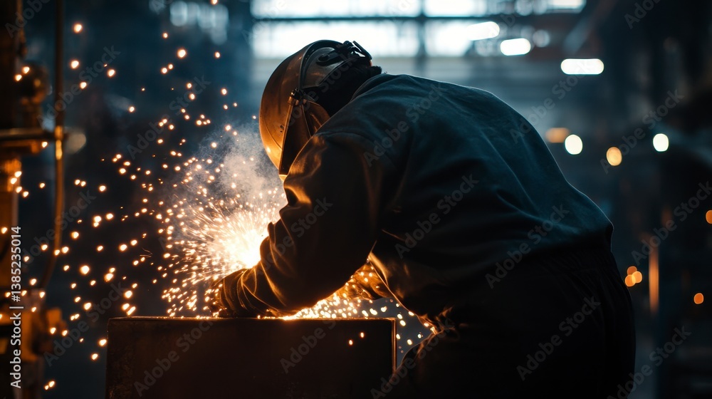 Bright Sparks Emanating from Metalwork in Industrial Workshop Bright Sparks Emanating from Metalwork in Industrial Workshop