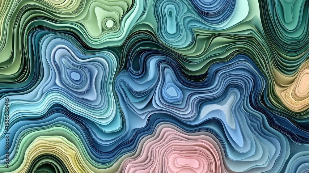 Abstract Swirling Layers: A Symphony of Teal, Green, and Rose Hues Abstract Swirling Layers: A Symphony of Teal, Green, and Rose Hues