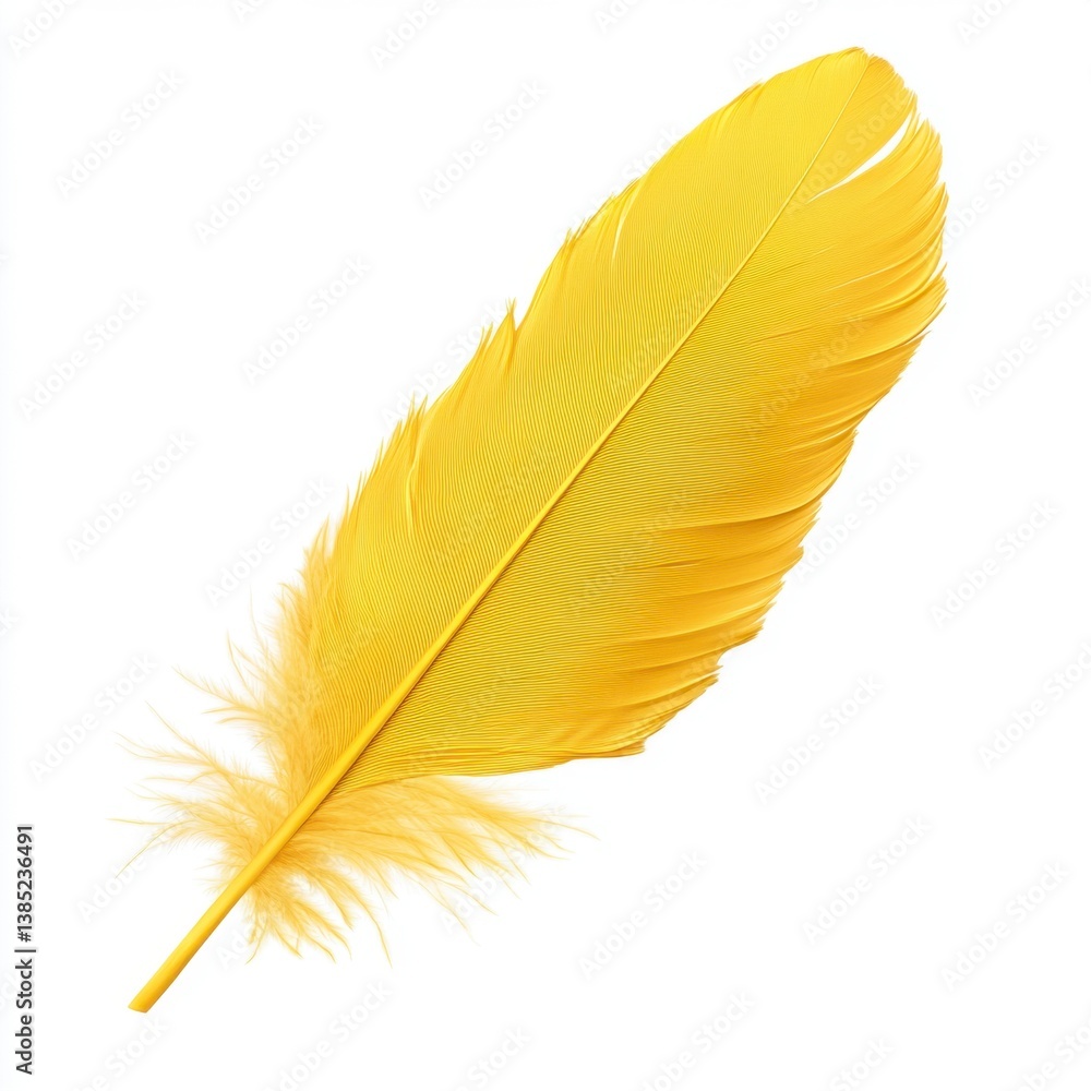 Fototapeta premium Vibrant Yellow Feather Isolated on White Background for Creative Use