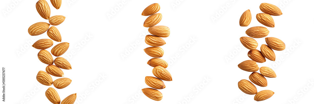 Obraz premium Three vertical compositions of nutritious almonds.