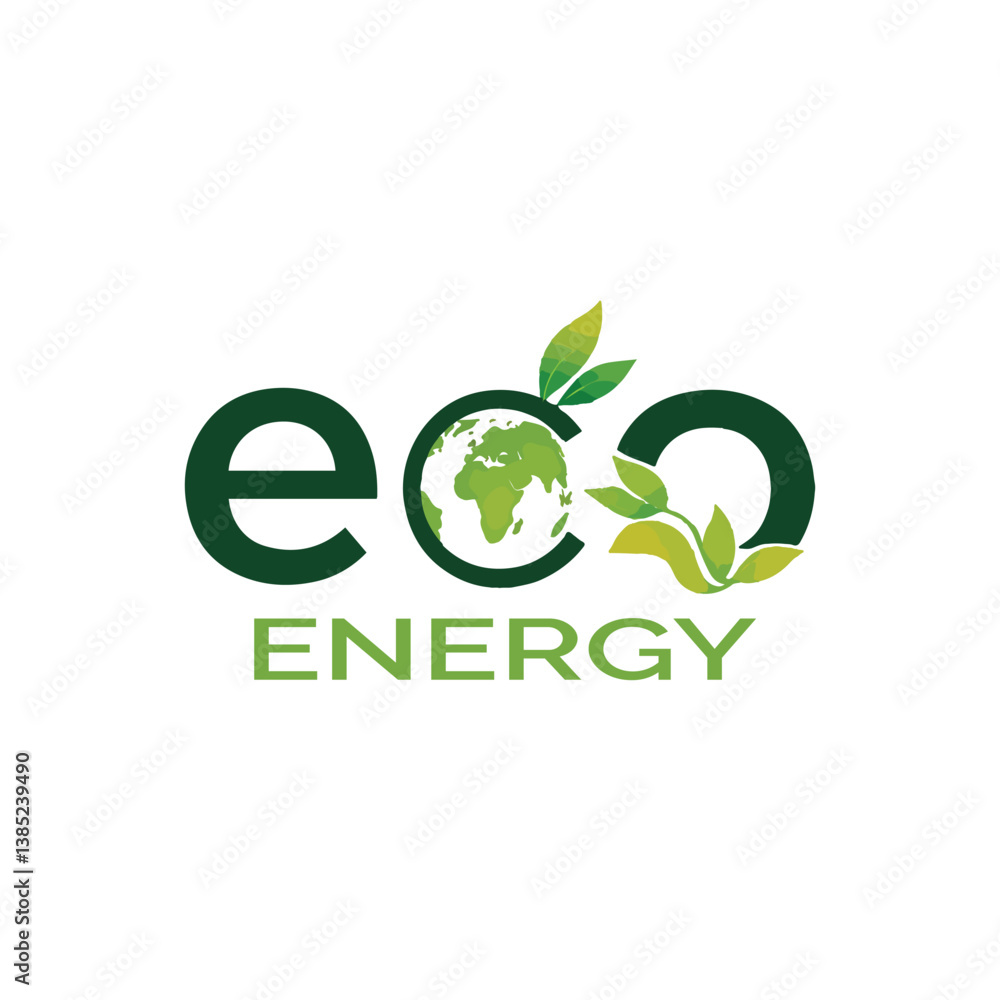 Eco-Friendly Energy Logo with Earth and Leaves Eco-Friendly Energy Logo with Earth and Leaves