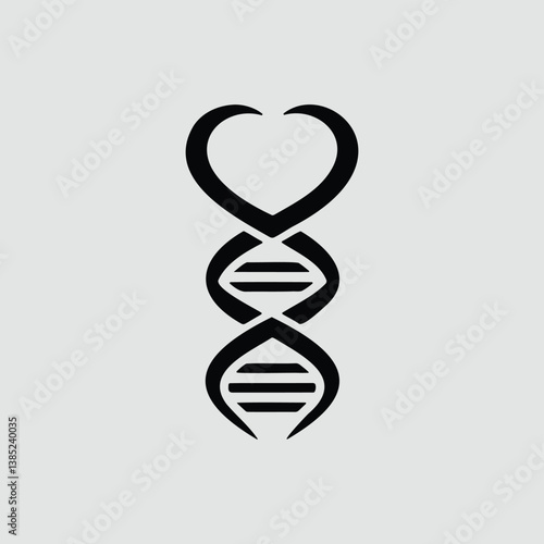 Minimal black vector icon of heart dna helix representing genetic science concept