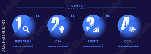 Infographic label design template featuring icons and four distinct steps. Ideal for process charts, presentation slides, workflow schemes, banners, flow diagrams, and data visualizations.