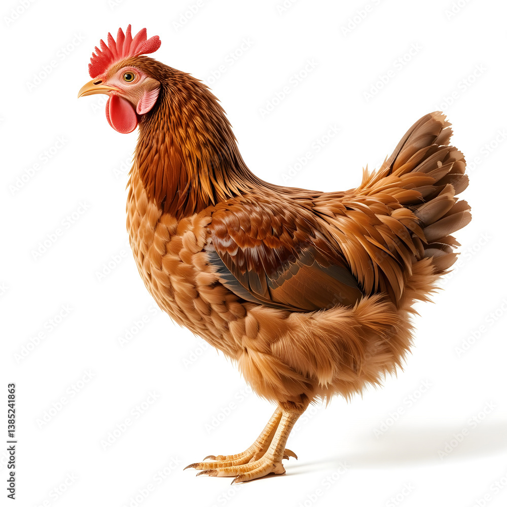 Fototapeta premium Full Body Brown Chicken Hen Standing – Isolated White Background.