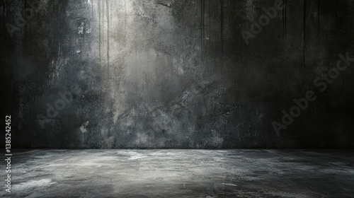 Cement wall with neon light on dark background