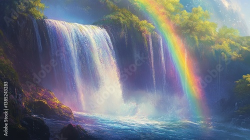 Wallpaper Mural Majestic waterfall rainbow jungle serenity nature background Torontodigital.ca