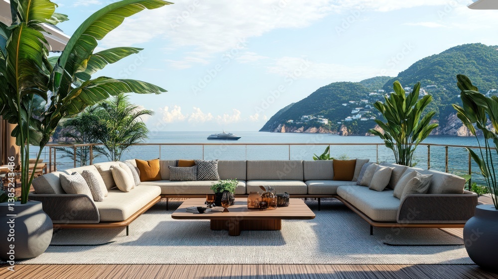 Fototapeta premium Oceanfront Luxury Patio Sectional Sofa Relaxation