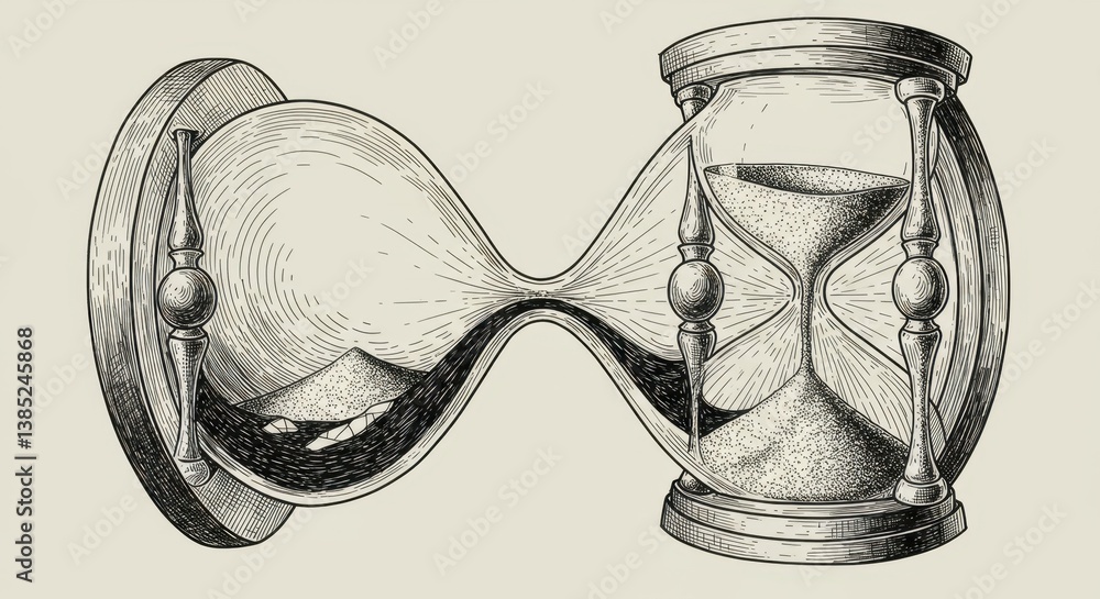 Fototapeta premium Hourglass Abyss: Time's Descent into the Void