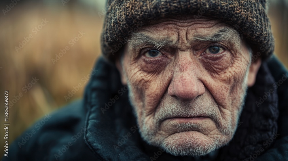 Emotional Portrait of an Elderly Man in a Rustic Environment Emotional Portrait of an Elderly Man in a Rustic Environment