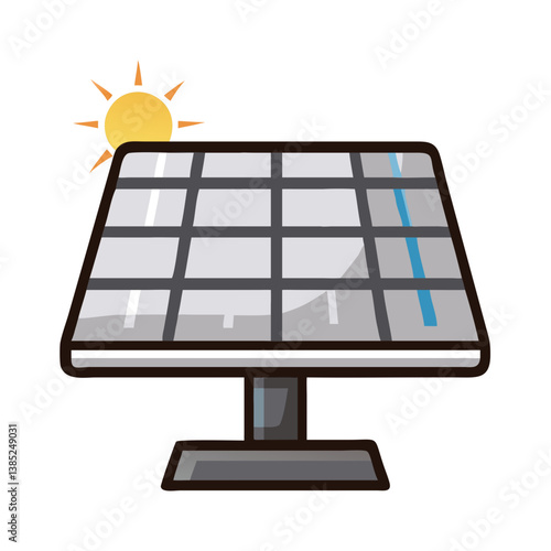 Solar panel under sun cartoon renewable energy icon