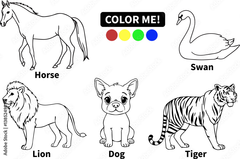 Obraz premium kids coloring page, Animal kids coloring page