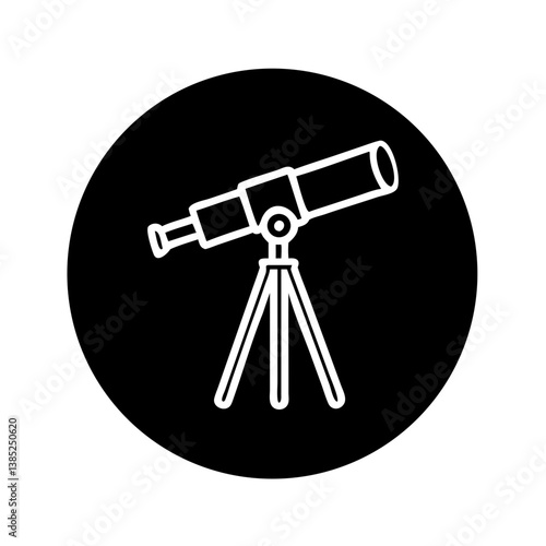 Telescope in black circle silhouette astronomy icon