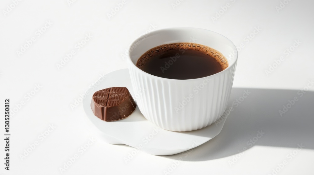 A freshly brewed cup of espresso with a small chocolate on the side. Featuring indulgence and warmth A freshly brewed cup of espresso with a small chocolate on the side. Featuring indulgence and warmth