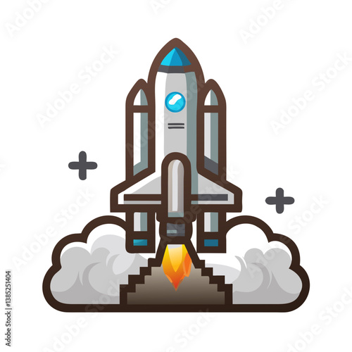 Rocket launching with clouds cartoon space icon