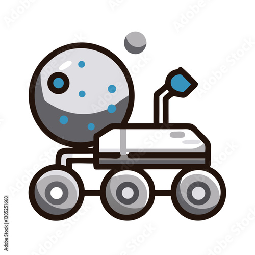 Mars rover with large moon and antenna cartoon icon