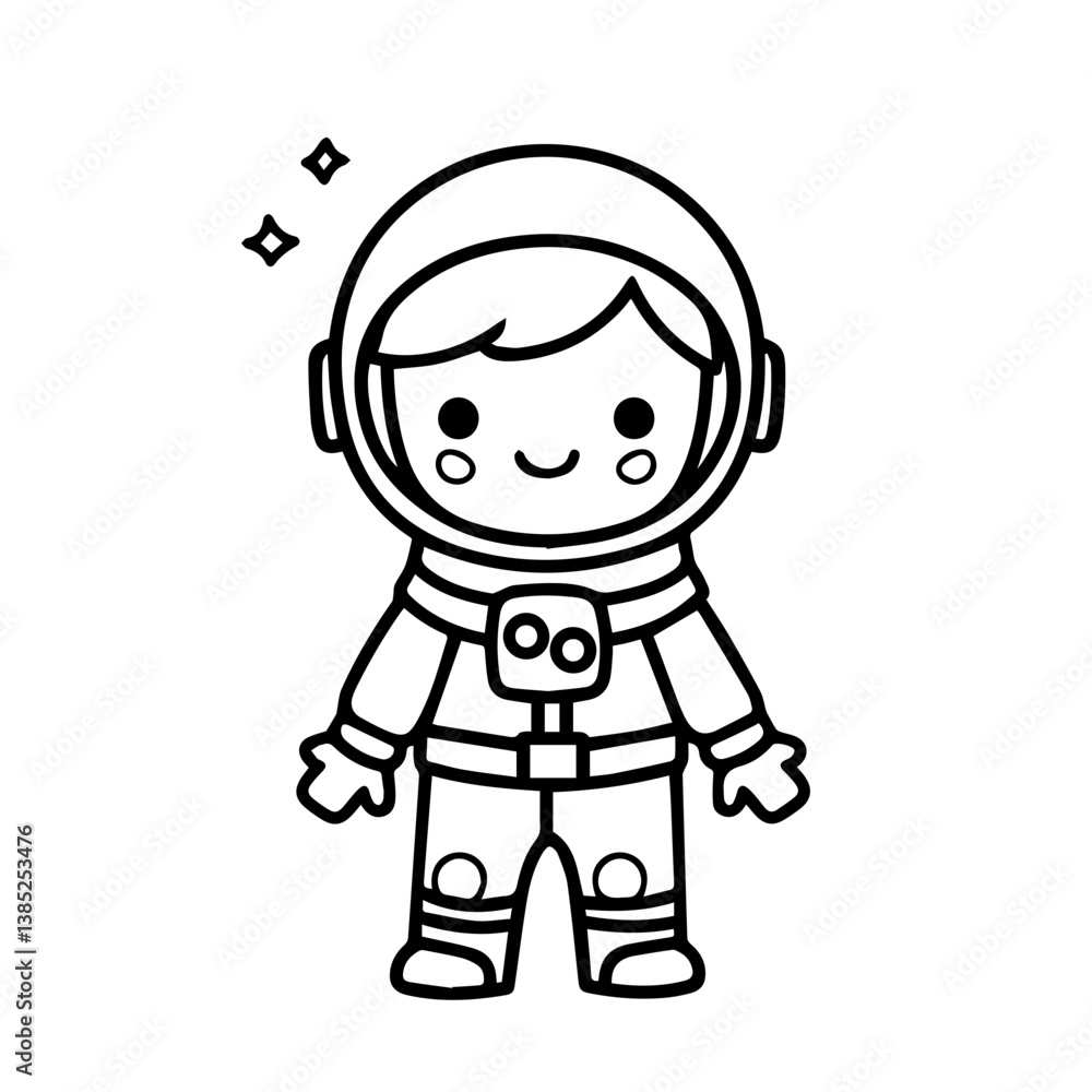 Cute astronaut character design featuring a smiling child in a space suit with star elements, perfect for children's illustrations and educational materials Cute astronaut character design featuring a smiling child in a space suit with star elements, perfect for children's illustrations and educational materials